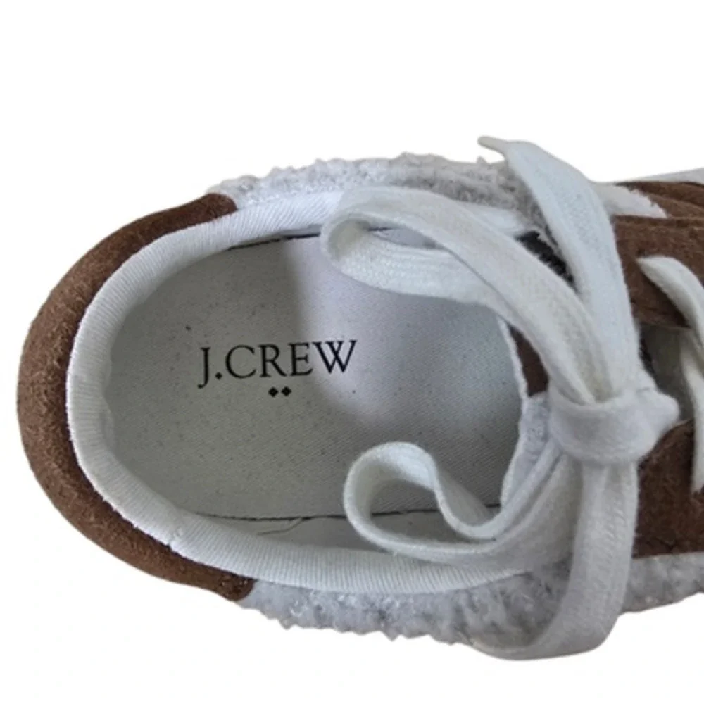 J.Crew Shoes Womens Size 7.5 White Brown Sherpa Faux Fur Low Top Lace‎ Up BJ272